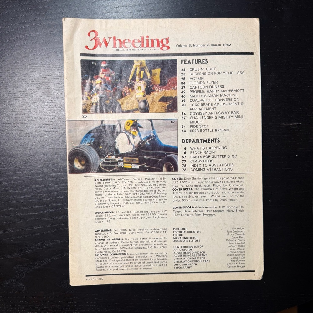 3 Wheeling Magazine March 1982 Vol 3 No 2‎ Honda ATC Racing Vintage ATV Issue